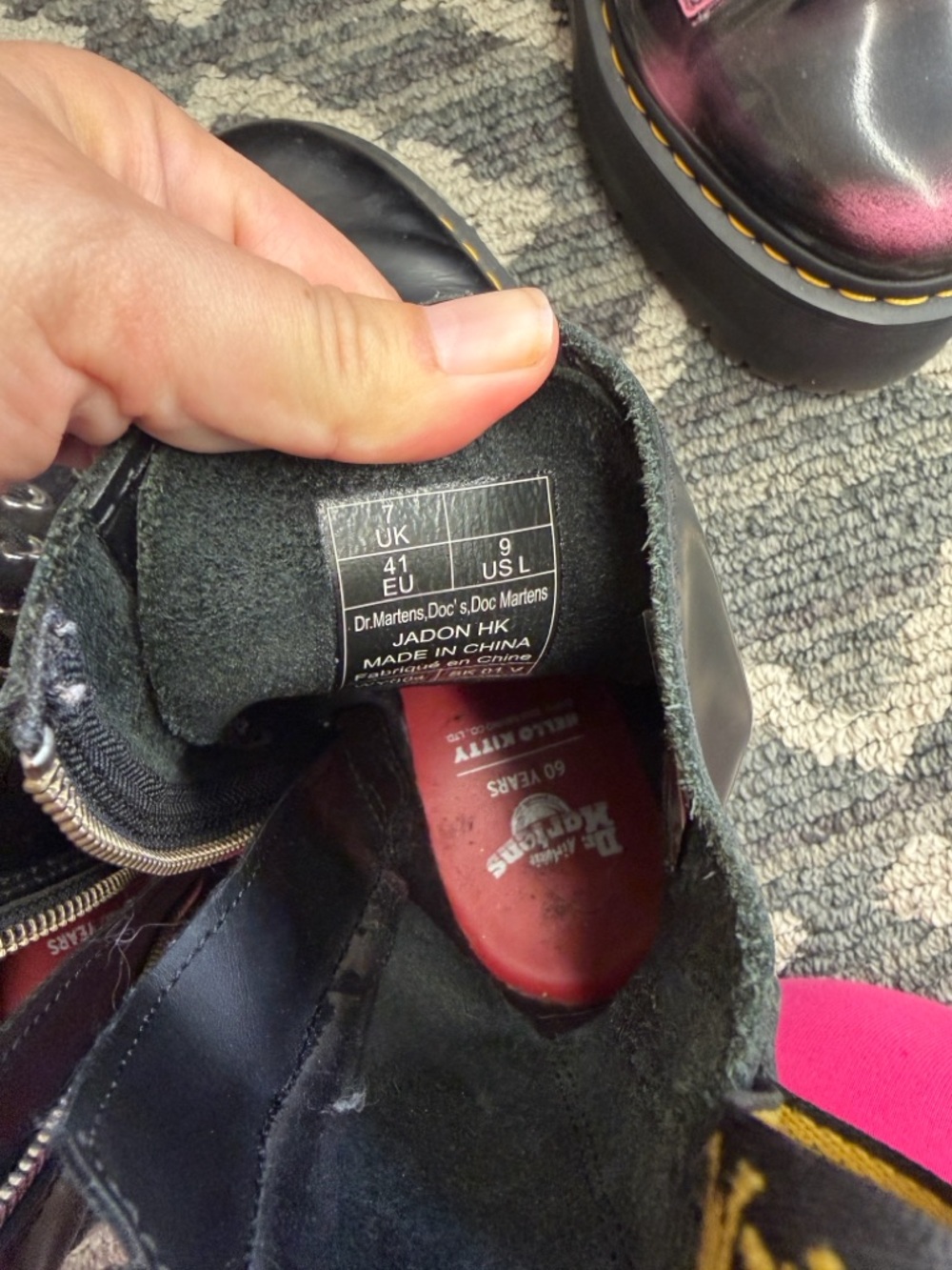 Dr. Martens Black Hello Kitty Lace-Up Combat Boots with Yellow Stitching - Picture 7 of 7